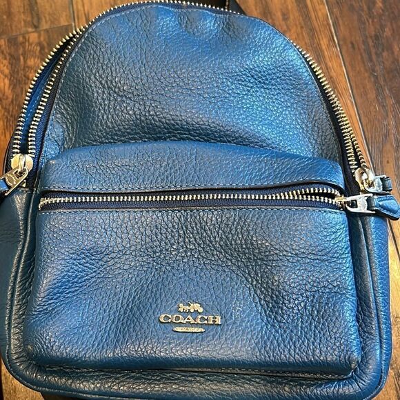 COACH Mini Charlie Backpack in Pebble Leather blue color used in GUC - Picture 2 of 11